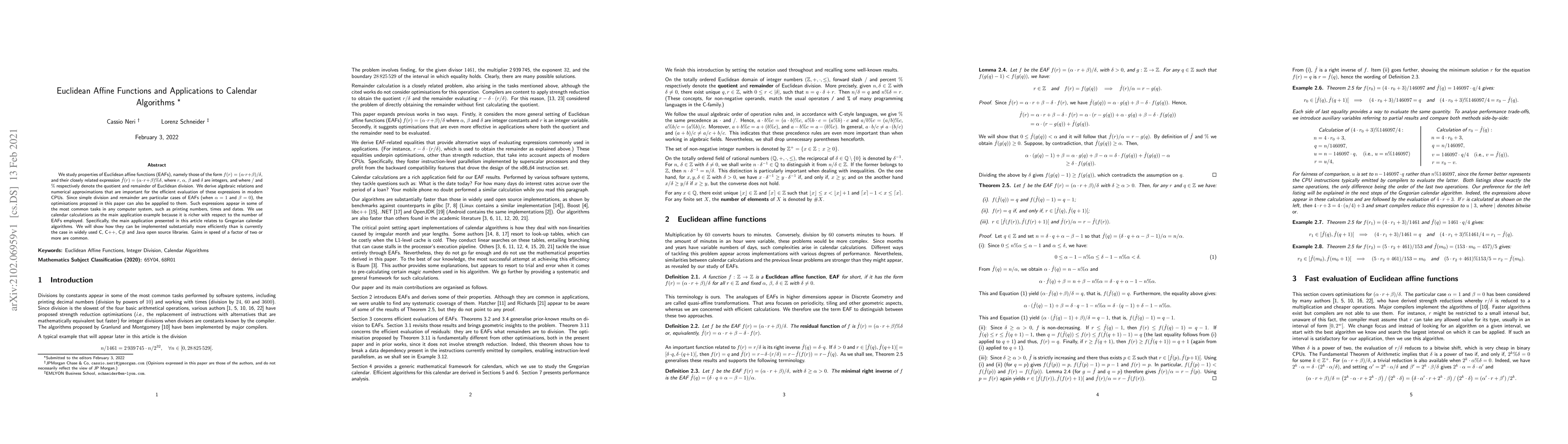 Thumbnail for Euclidean Affine Functions and Applications to Calendar Algorithms