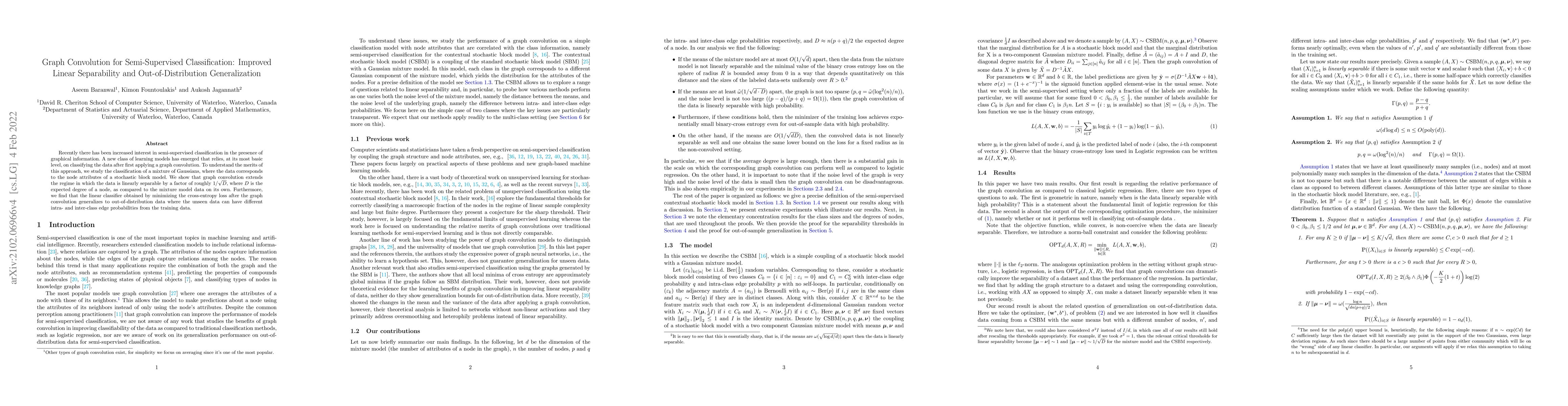 Thumbnail for Graph Convolution for Semi-Supervised Classification: Improved Linear
  Separability and Out-of-Distribution Generalization