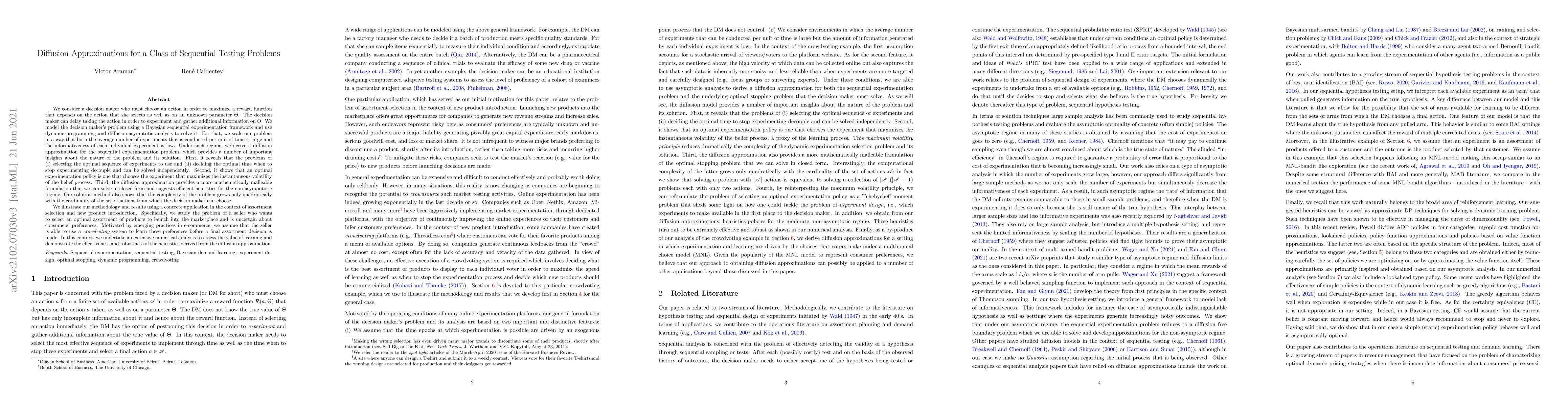 Thumbnail for Diffusion Approximations for a Class of Sequential Testing Problems