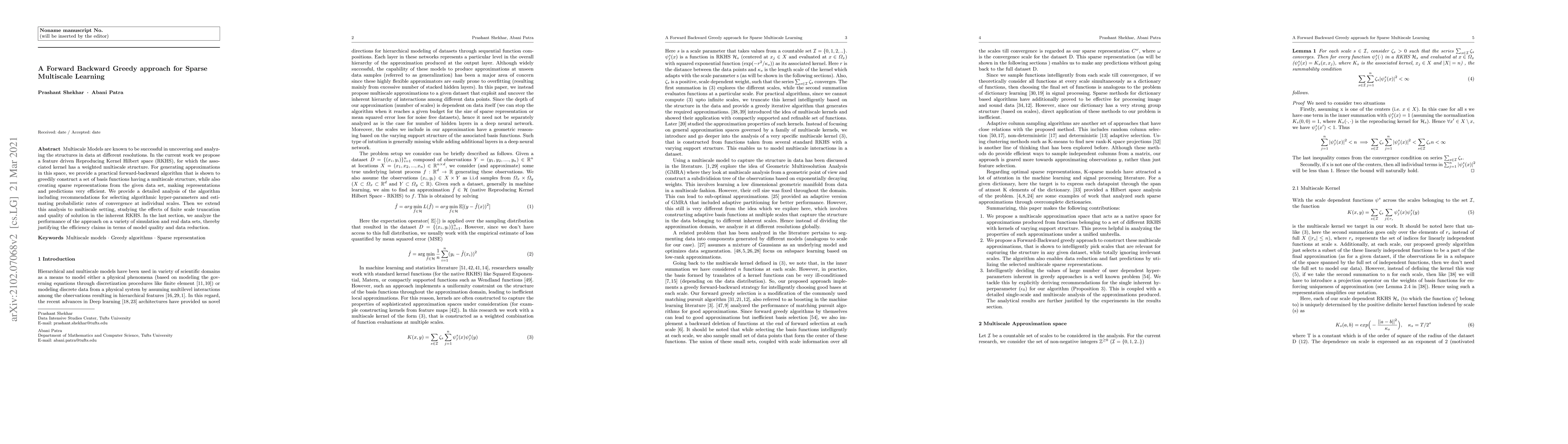 Thumbnail for A Forward Backward Greedy approach for Sparse Multiscale Learning