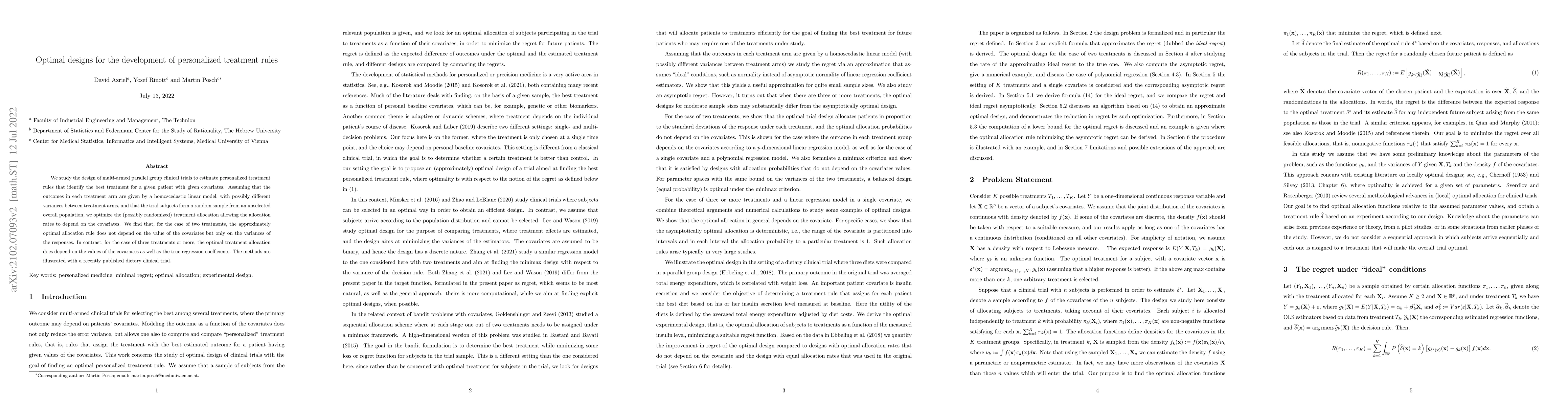 Thumbnail for Optimal designs for the development of personalized treatment rules