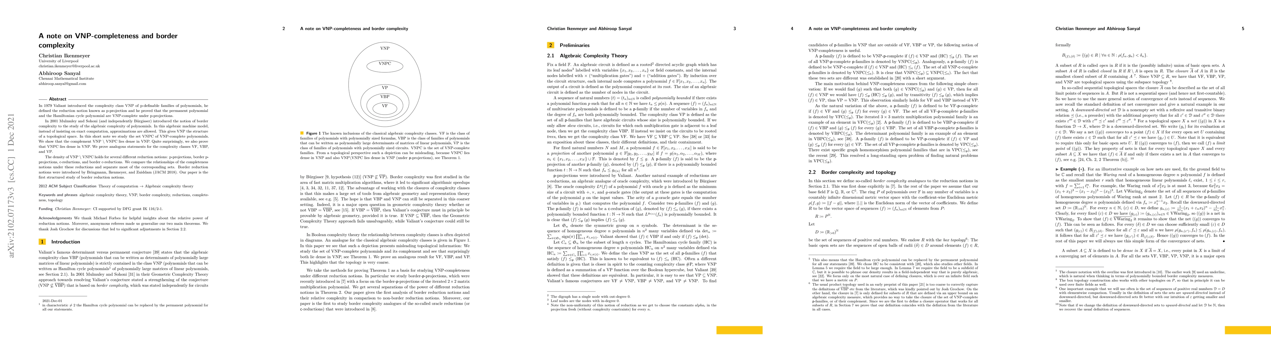 Thumbnail for A note on VNP-completeness and border complexity