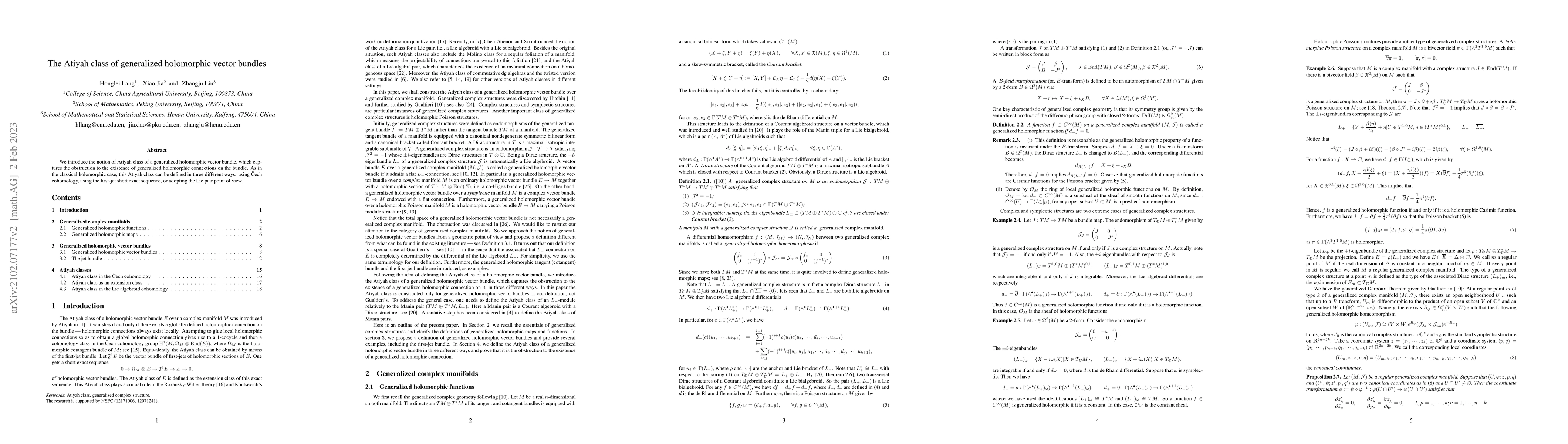 Thumbnail for The Atiyah class of generalized holomorphic vector bundles