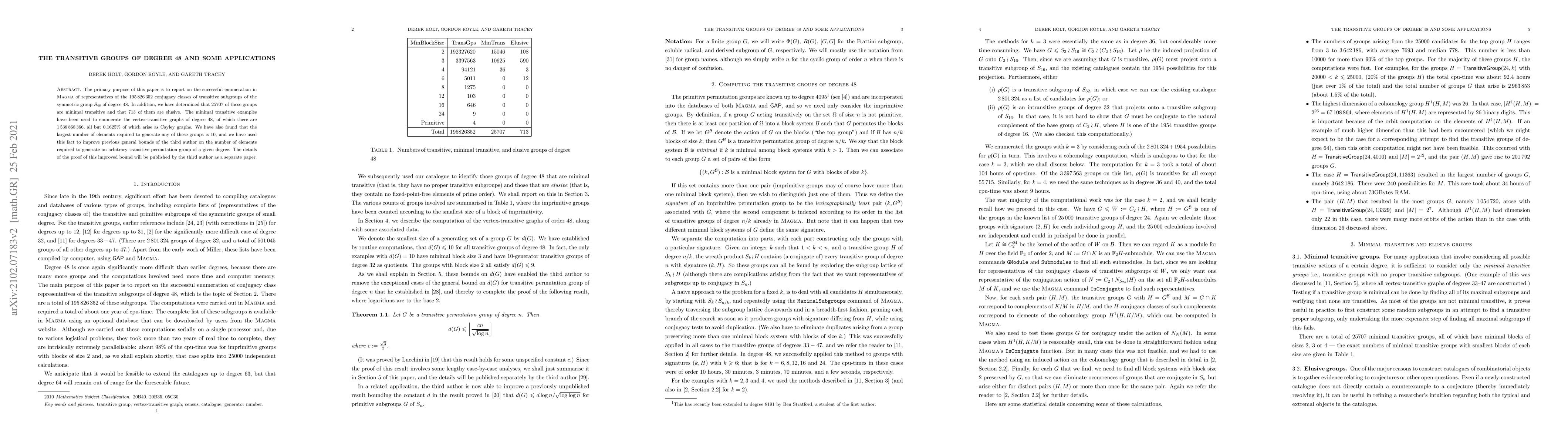 Thumbnail for The transitive groups of degree 48 and some applications