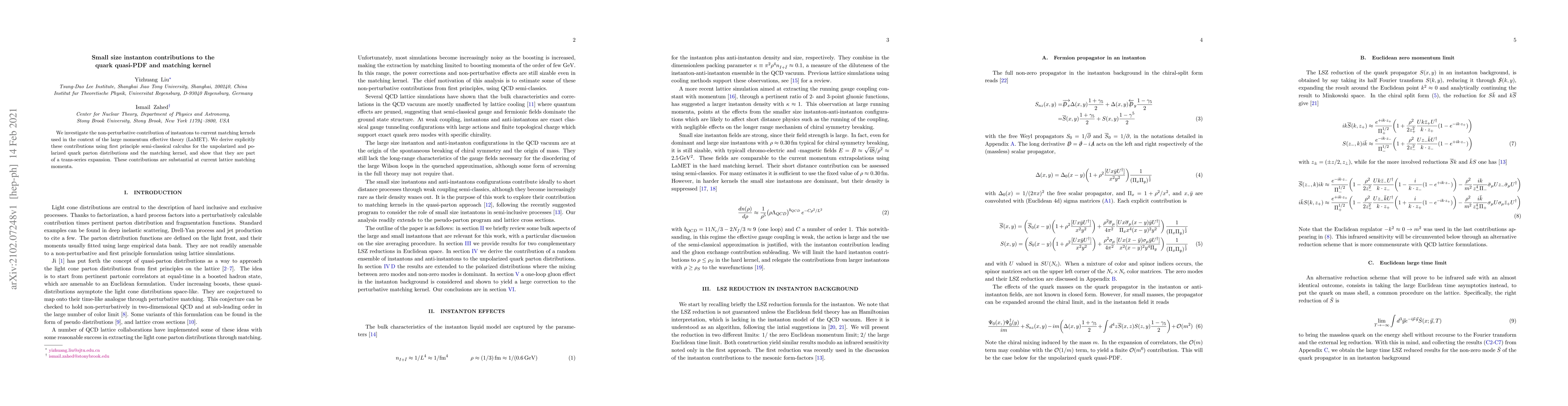 Thumbnail for Small size instanton contributions to the quark quasi-PDF and matching
  kernel
