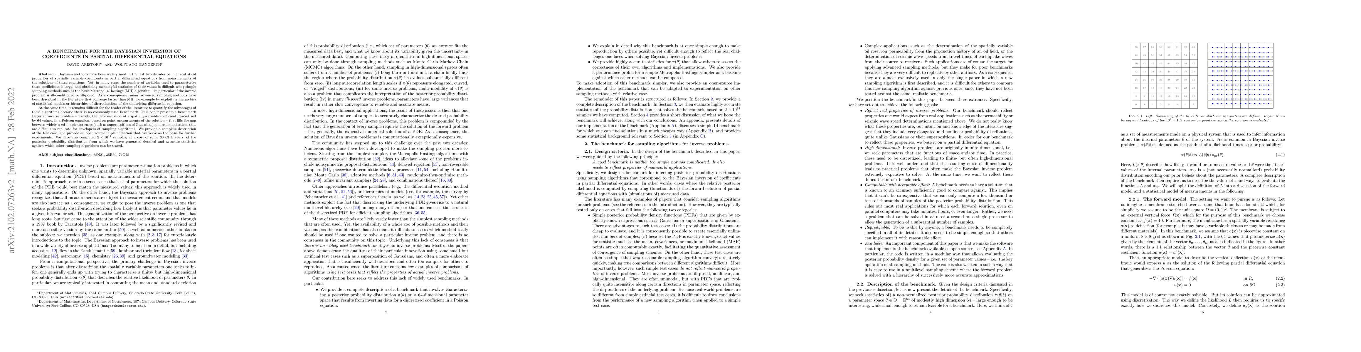 Thumbnail for A benchmark for the Bayesian inversion of coefficients in partial
  differential equations