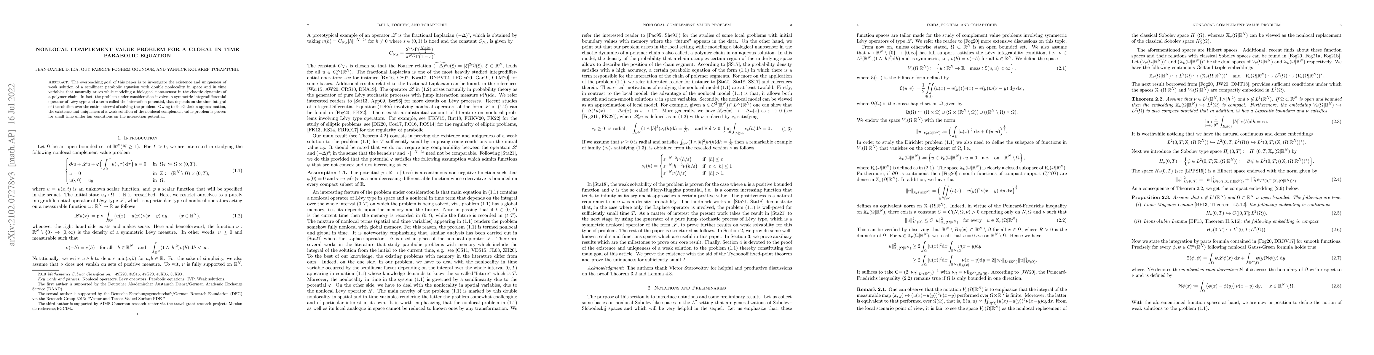 Thumbnail for Nonlocal complement value problem for a global in time parabolic
  equation