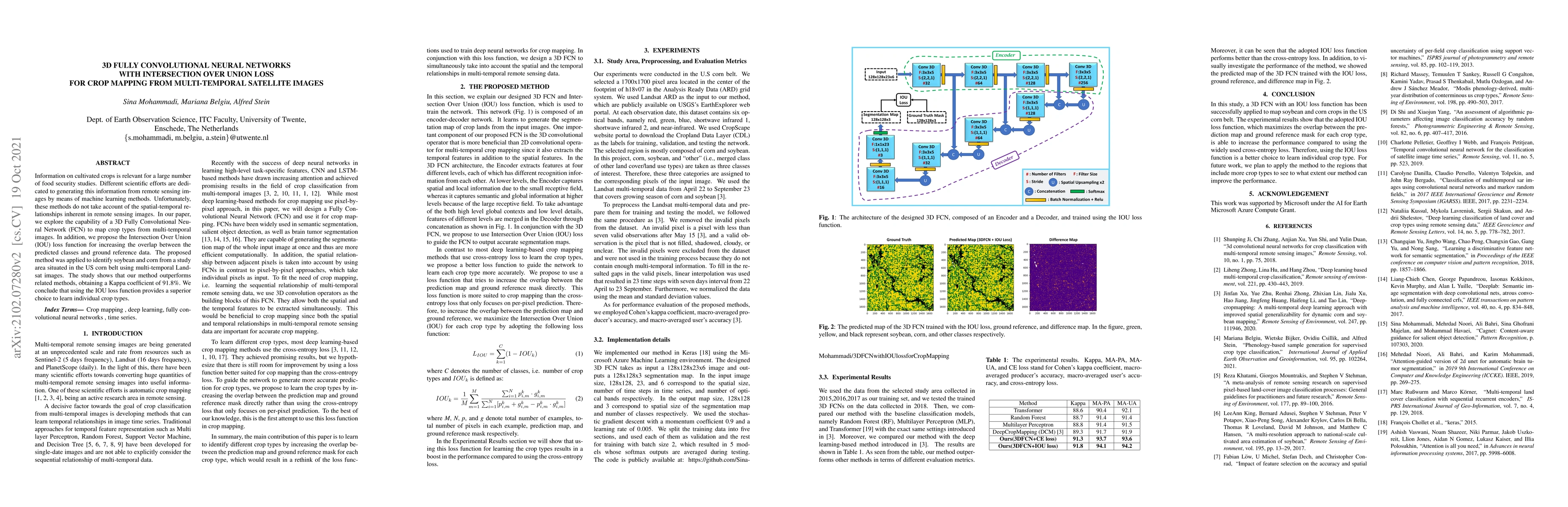 Thumbnail for 3D Fully Convolutional Neural Networks with Intersection Over Union Loss
  for Crop Mapping from Multi-Temporal Satellite Images