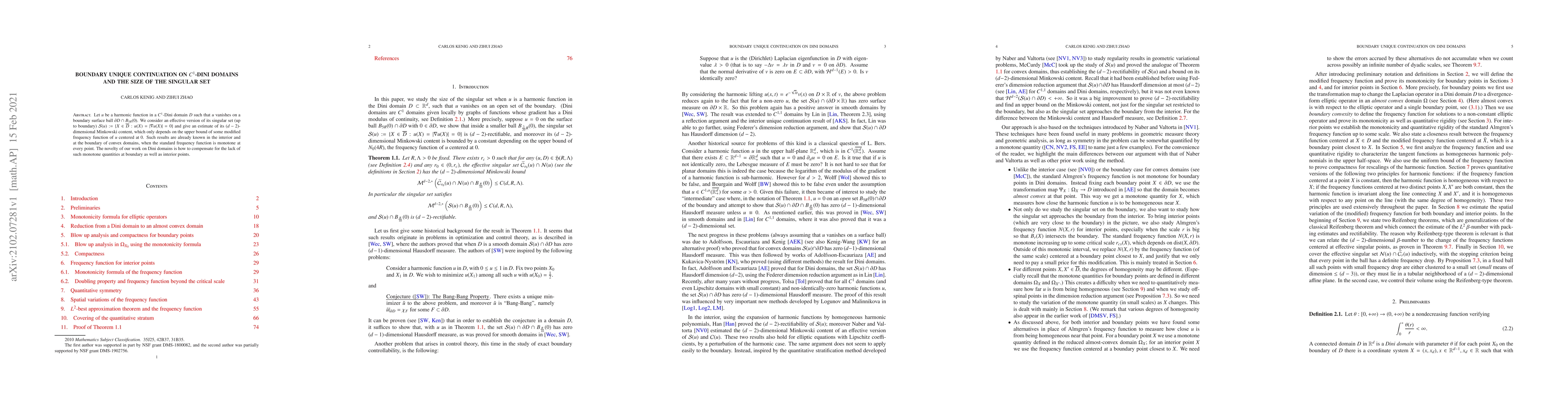 Thumbnail for Boundary unique continuation on $C^1$-Dini domains and the size of the
  singular set