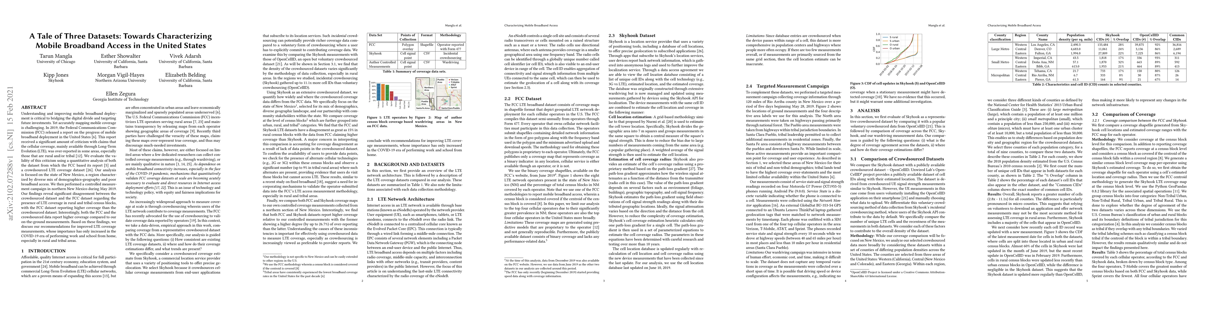 Thumbnail for A Tale of Three Datasets: Towards Characterizing Mobile Broadband Access
  in the United States