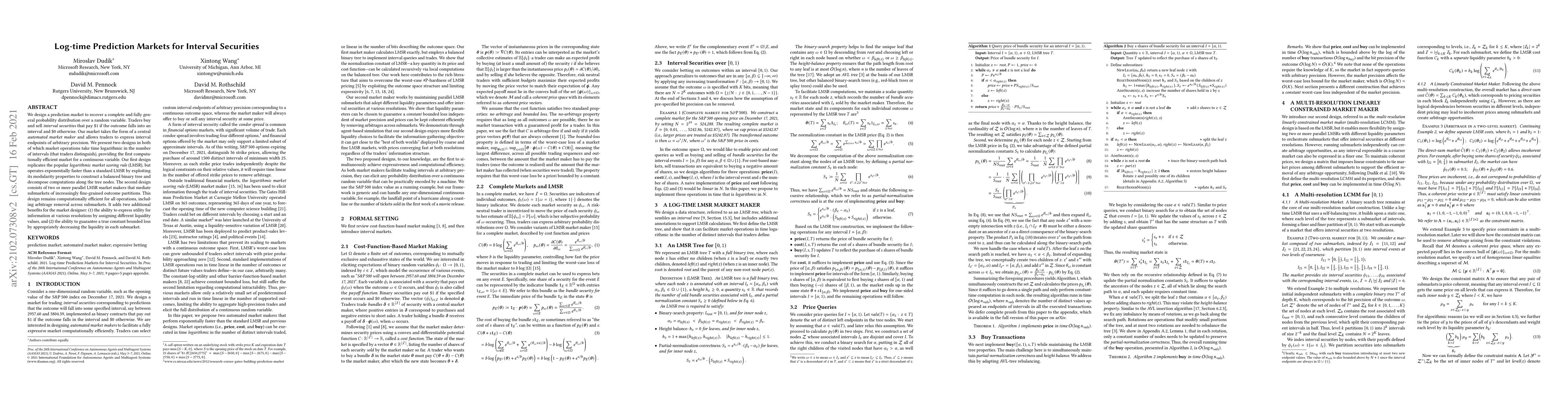 Thumbnail for Log-time Prediction Markets for Interval Securities