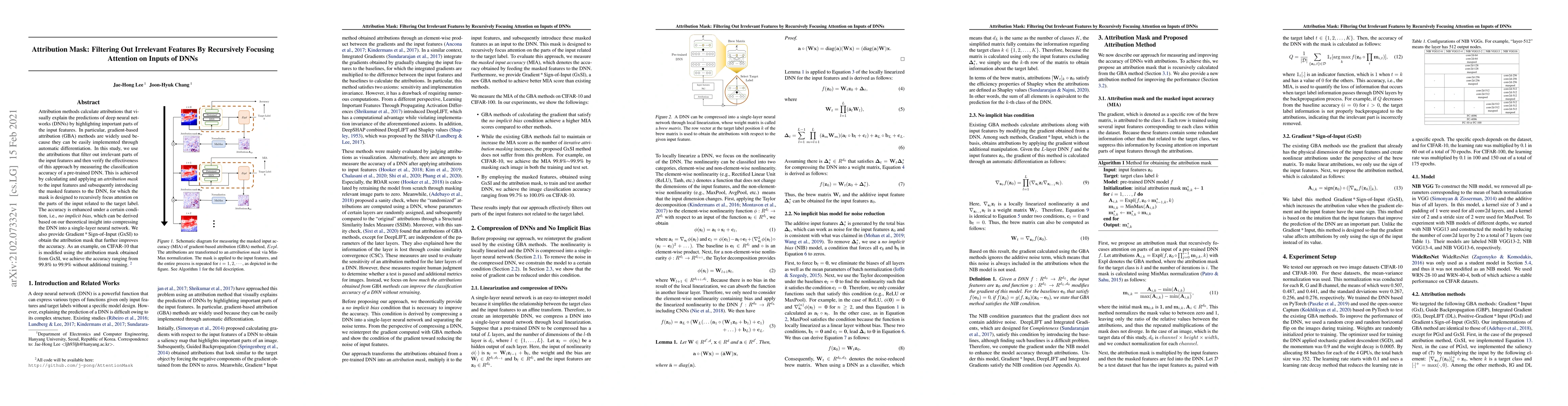 Thumbnail for Attribution Mask: Filtering Out Irrelevant Features By Recursively
  Focusing Attention on Inputs of DNNs