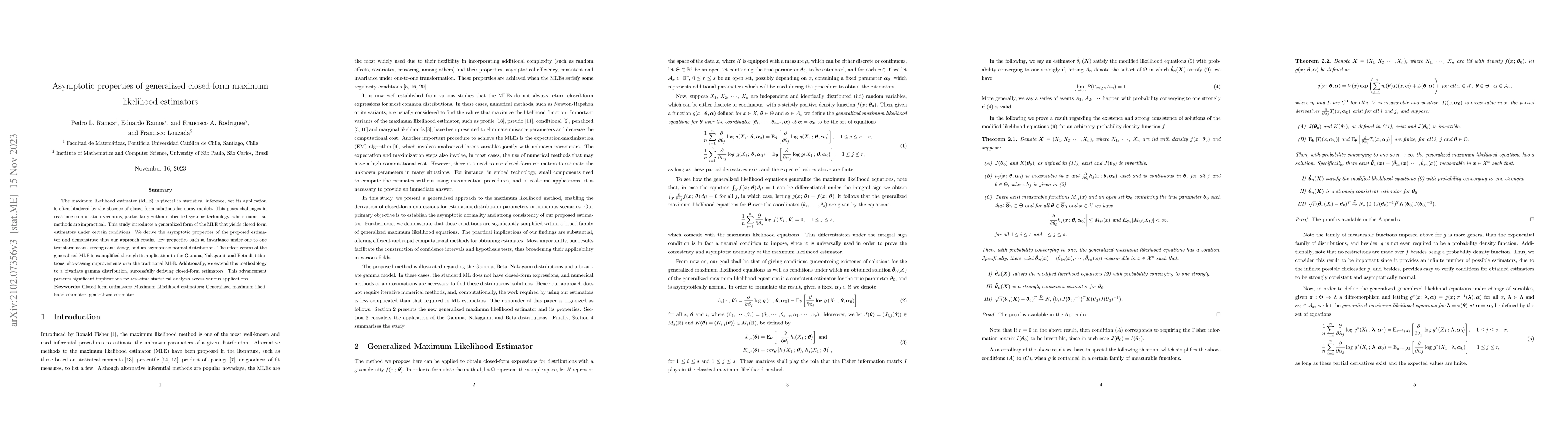 Thumbnail for Asymptotic properties of generalized closed-form maximum likelihood
  estimators