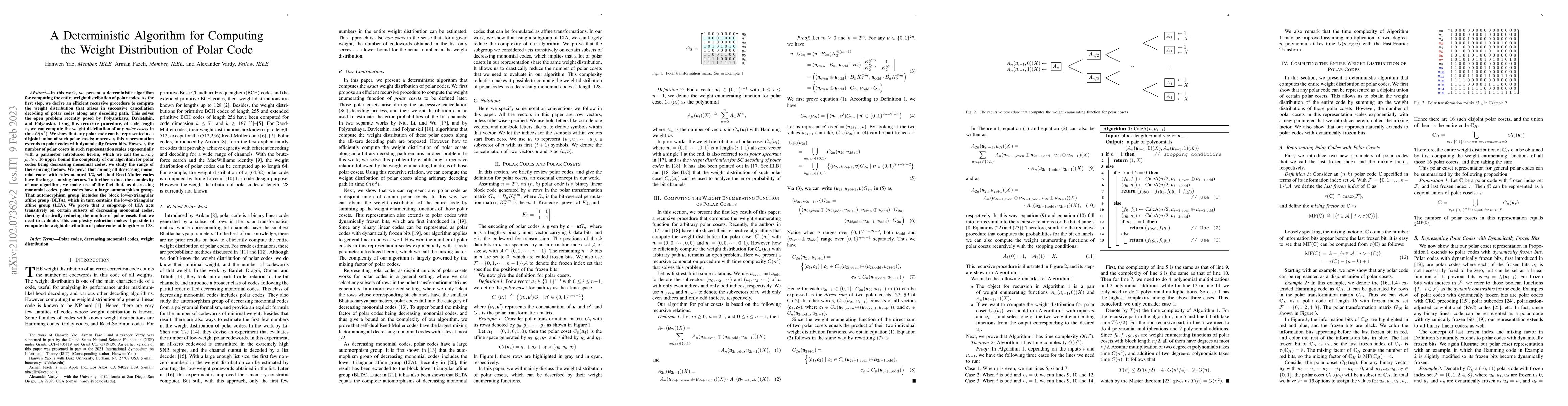 Thumbnail for A Deterministic Algorithm for Computing the Weight Distribution of Polar
  Codes