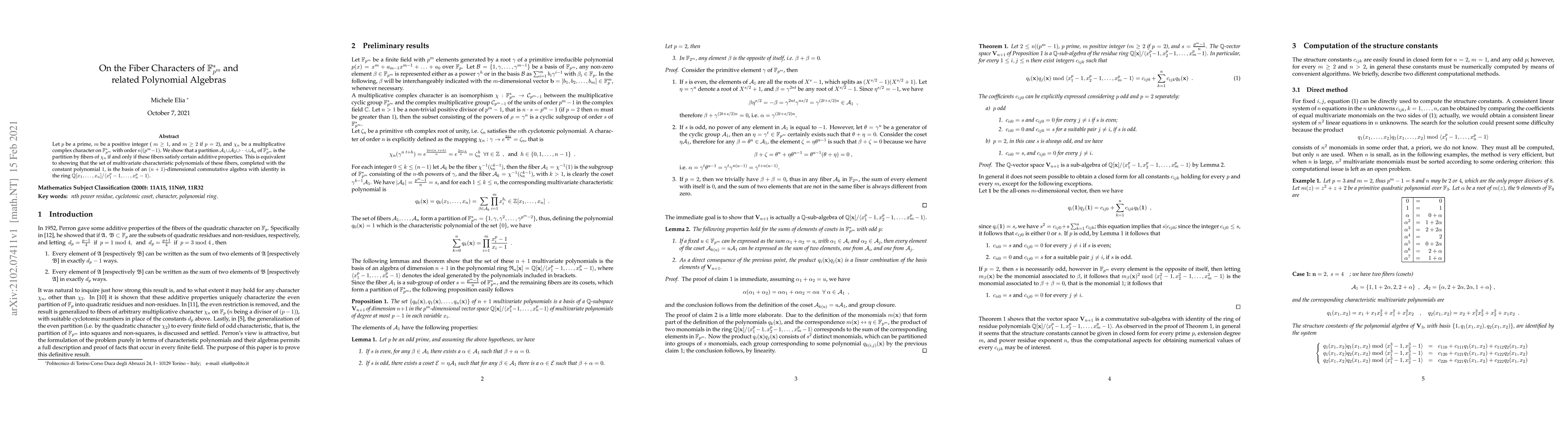 Thumbnail for On the Fiber Characters of $\mathbb F^*_{p^m}$ and related Polynomial
  Algebras