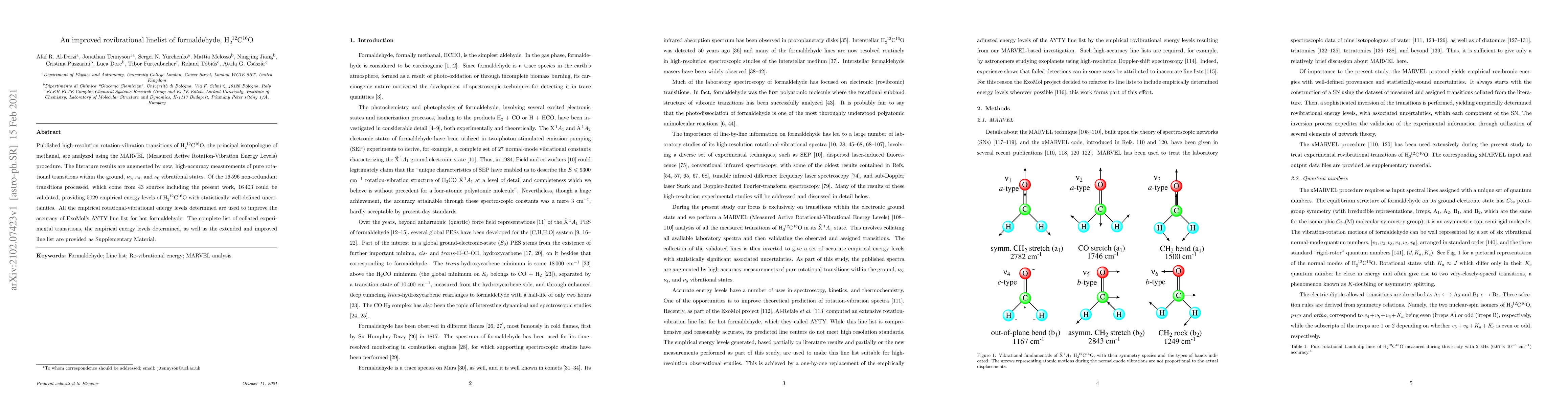 Thumbnail for An improved rovibrational linelist of formaldehyde, \spec{h212c16o}