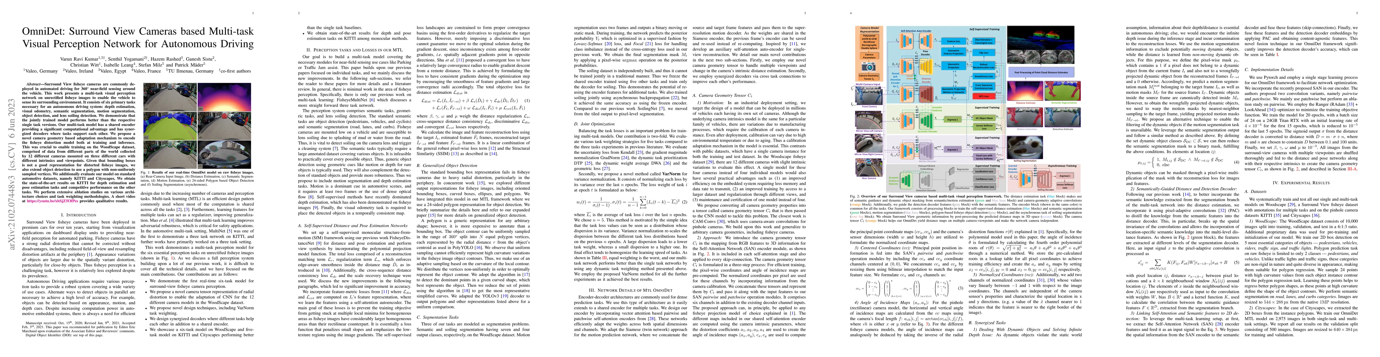 Thumbnail for OmniDet: Surround View Cameras based Multi-task Visual Perception
  Network for Autonomous Driving