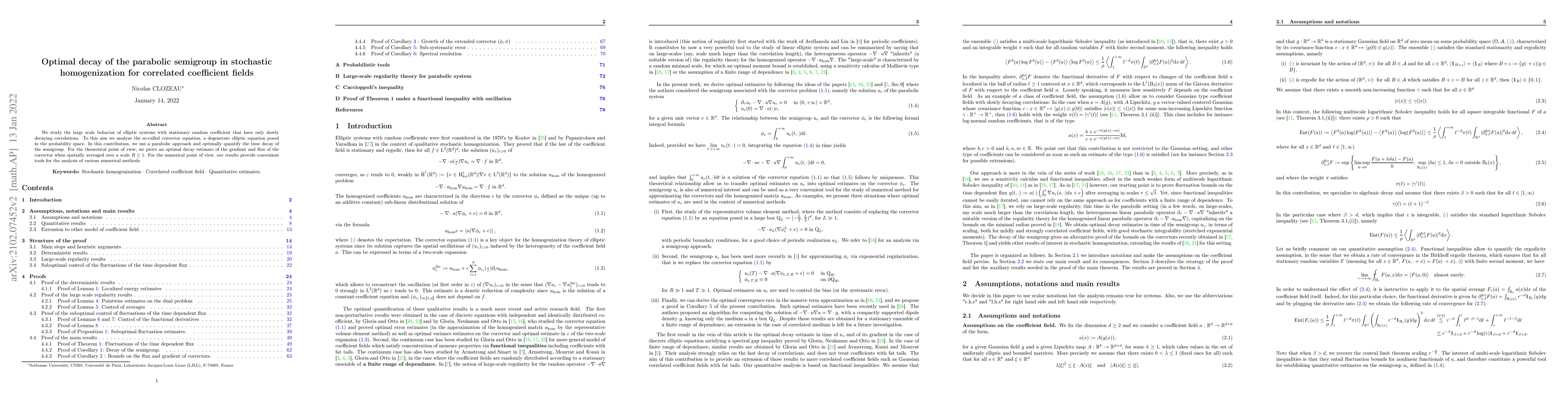 Thumbnail for Optimal decay of the parabolic semigroup in stochastic homogenization
  for correlated coefficient fields
