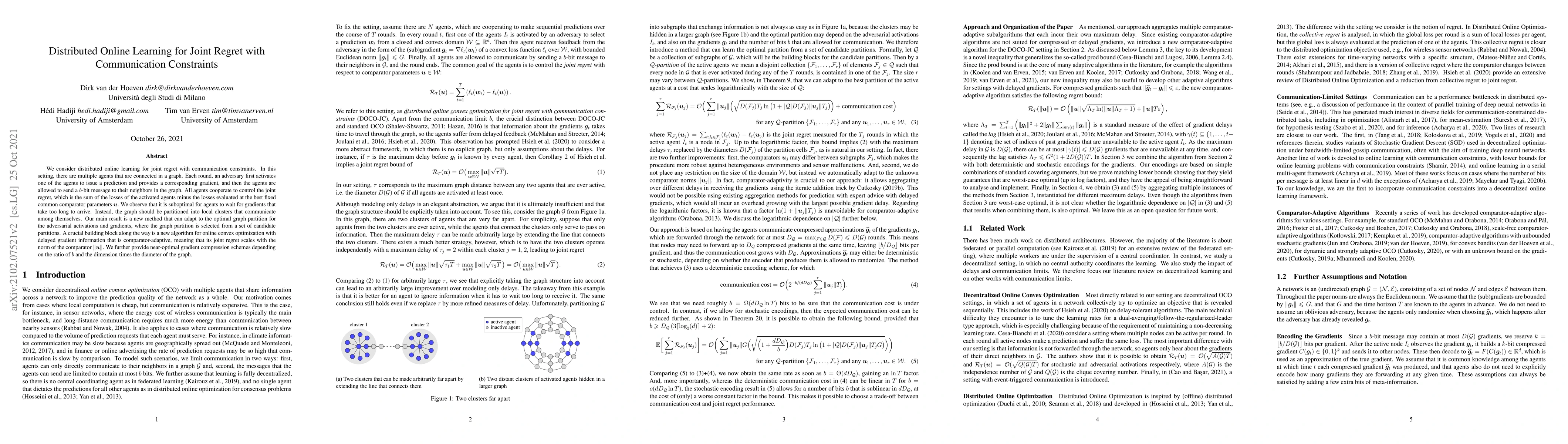 Thumbnail for Distributed Online Learning for Joint Regret with Communication
  Constraints