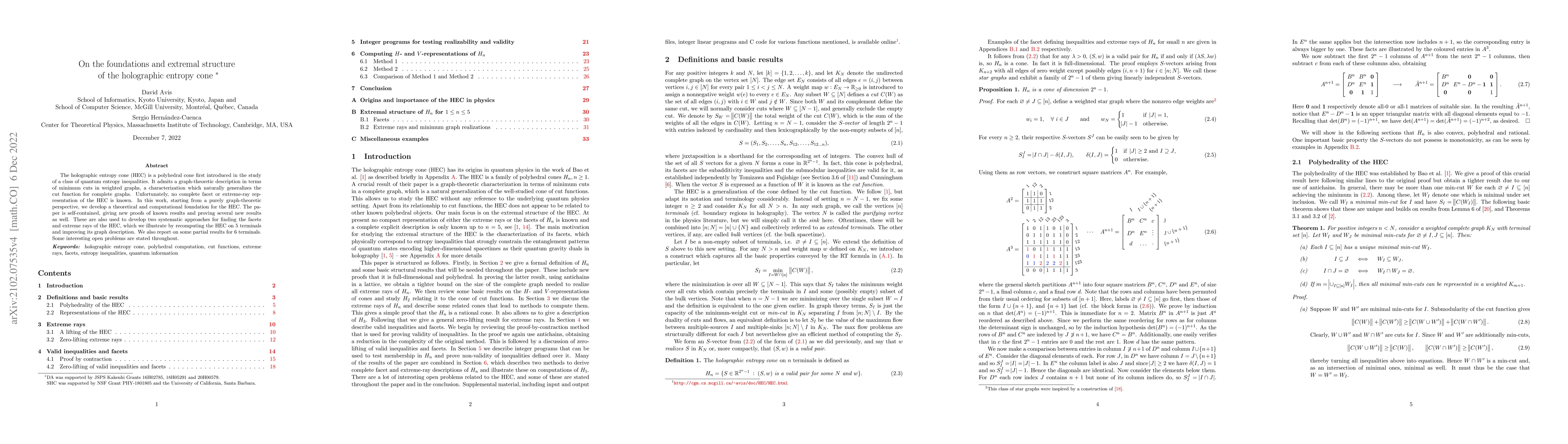 Thumbnail for On the foundations and extremal structure of the holographic entropy
  cone