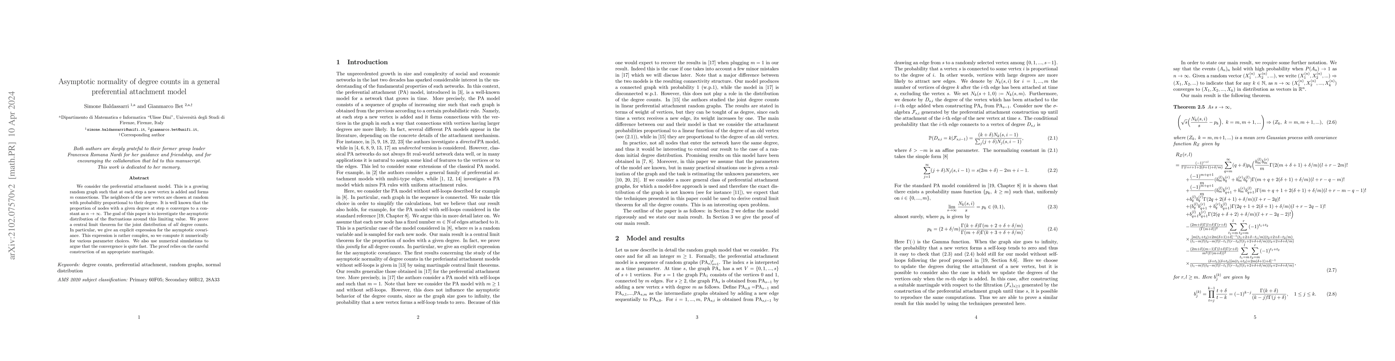 Thumbnail for Asymptotic normality of degree counts in a general preferential
  attachment model