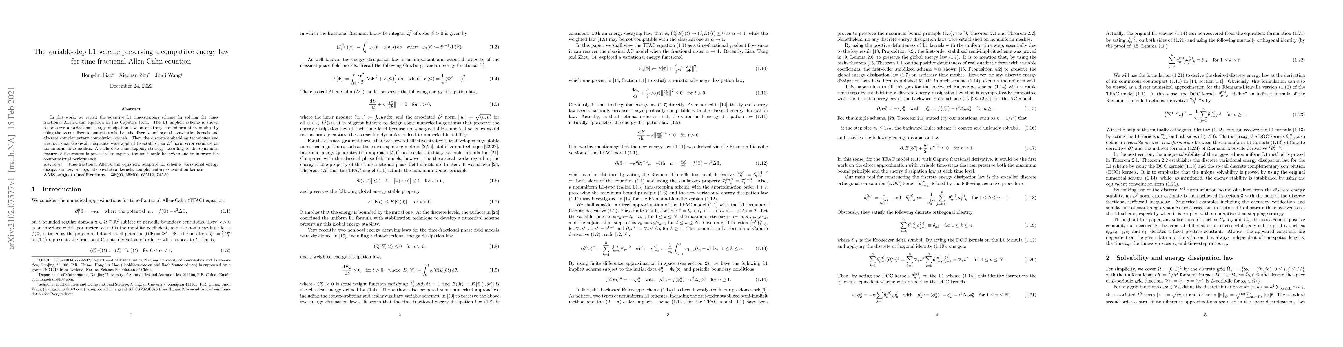 Thumbnail for The variable-step L1 scheme preserving a compatible energy law for
  time-fractional Allen-Cahn equation