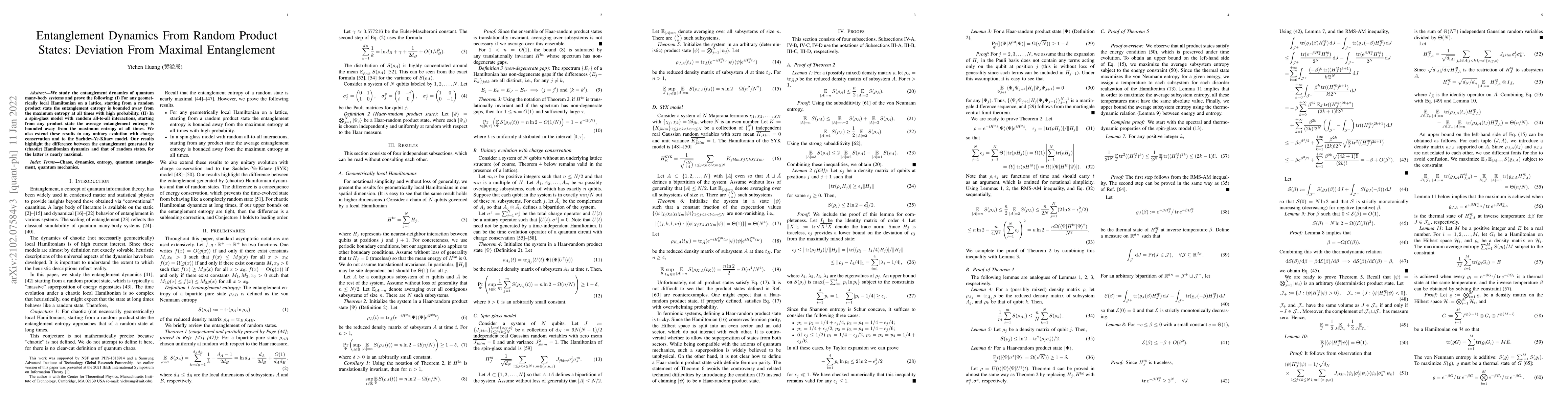 Thumbnail for Entanglement Dynamics From Random Product States: Deviation From Maximal
  Entanglement