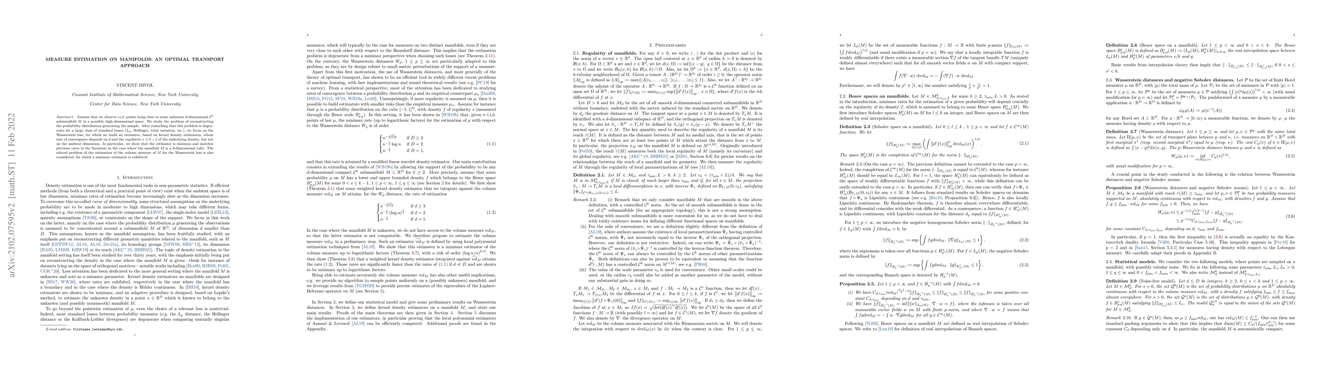 Thumbnail for Measure estimation on manifolds: an optimal transport approach