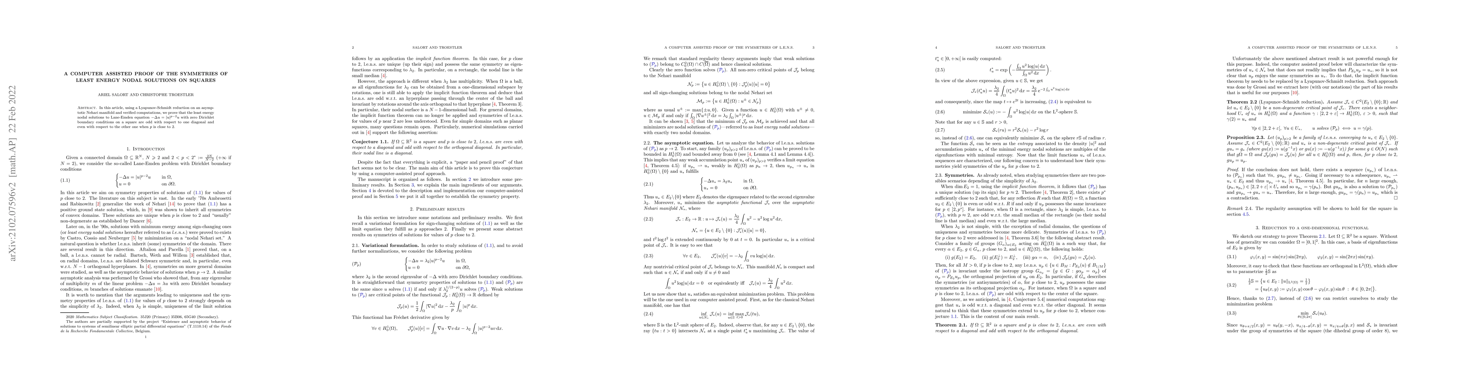 Thumbnail for A computer assisted proof of the symmetries of least energy nodal
  solutions on squares