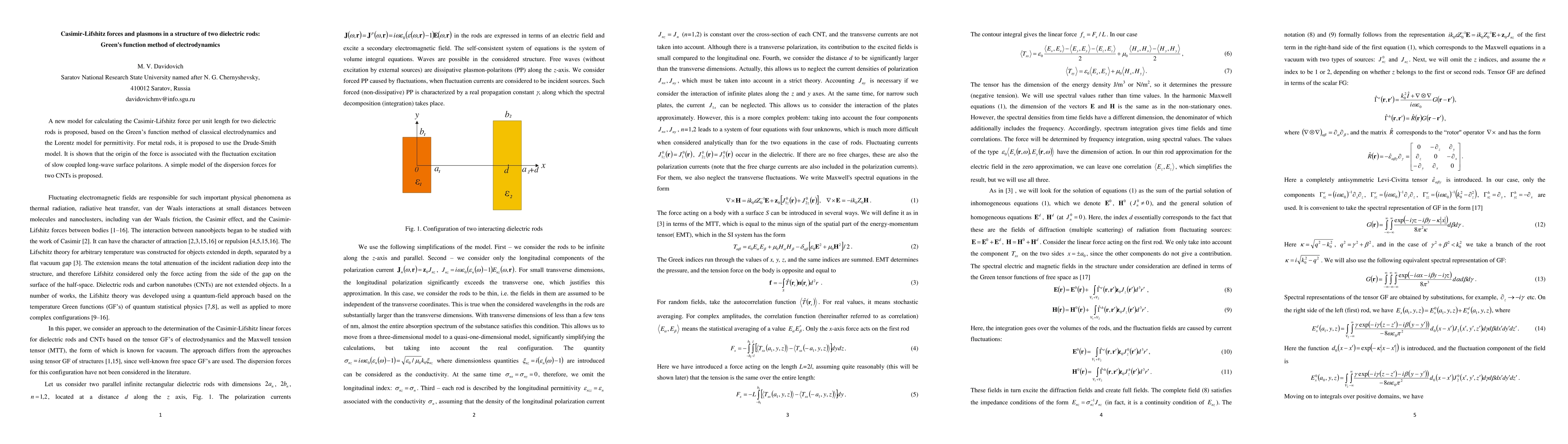Thumbnail for Casimir-Lifshitz forces and plasmons in a structure of two dielectric
  rods: Green's function method of electrodynamics