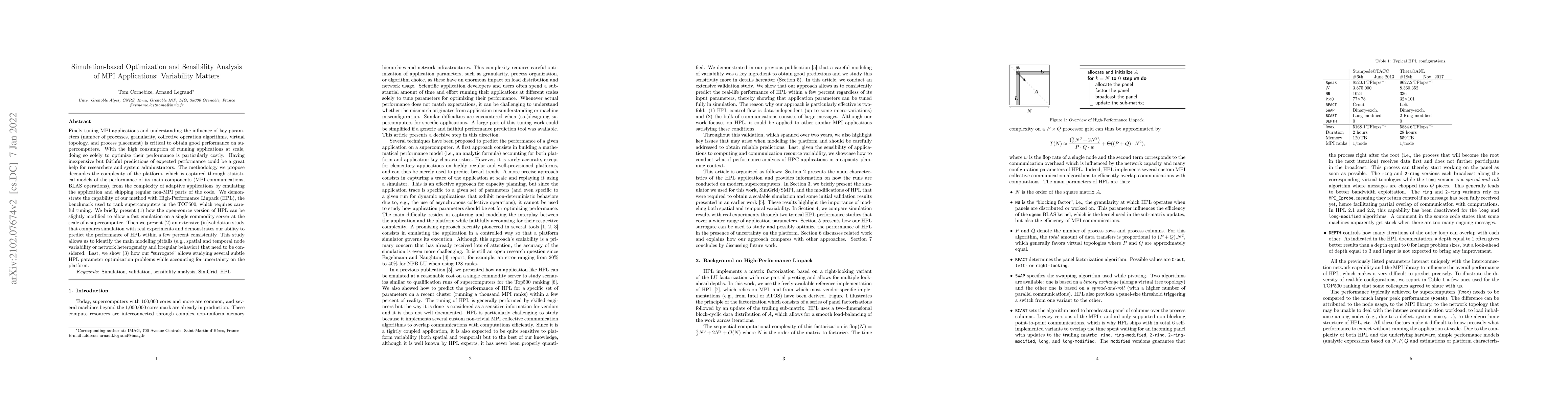 Thumbnail for Simulation-based Optimization and Sensibility Analysis of MPI
  Applications: Variability Matters