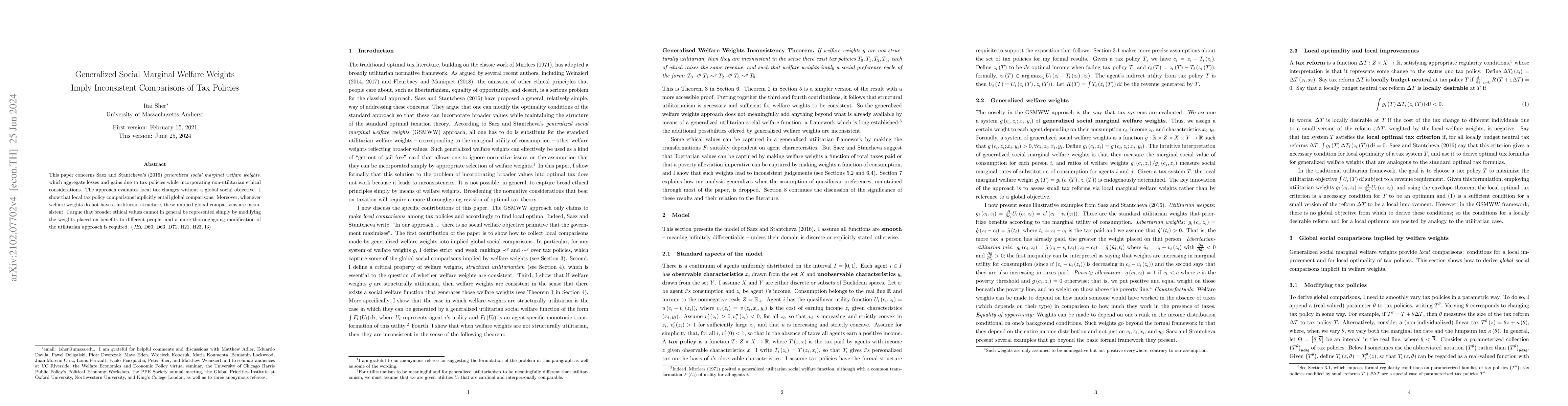 Thumbnail for Generalized Social Marginal Welfare Weights Imply Inconsistent
  Comparisons of Tax Policies