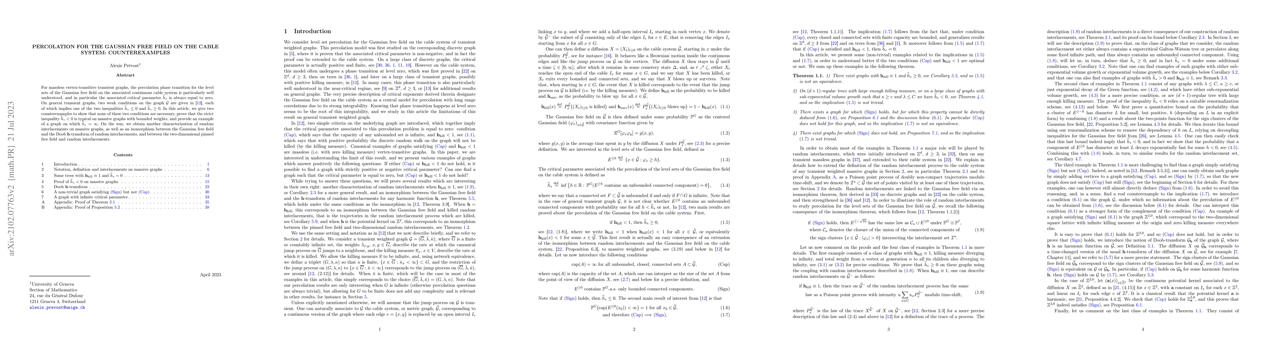 Thumbnail for Percolation for the Gaussian free field on the cable system:
  counterexamples