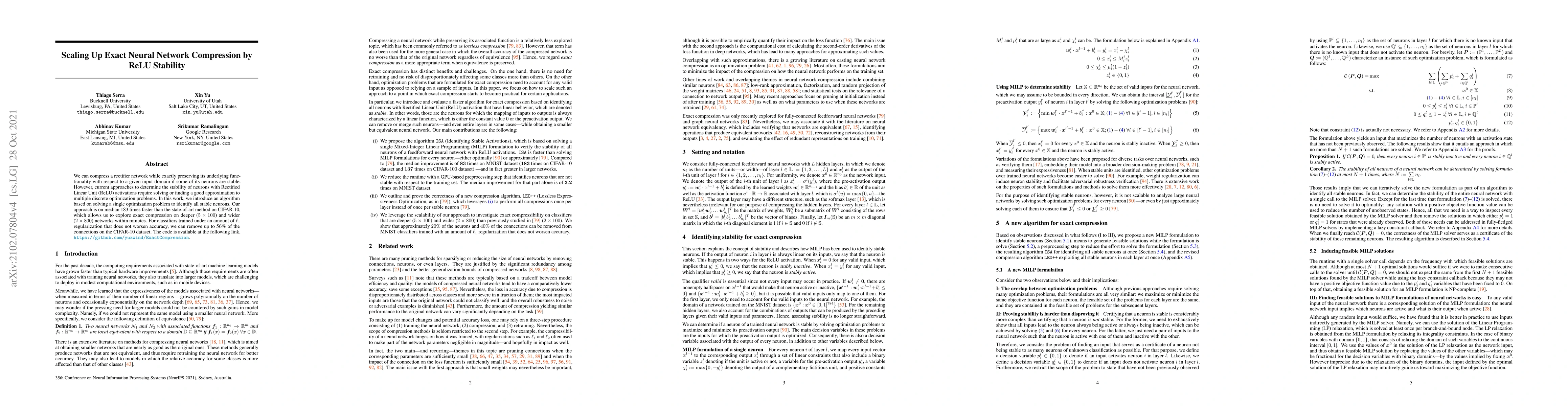 Thumbnail for Scaling Up Exact Neural Network Compression by ReLU Stability