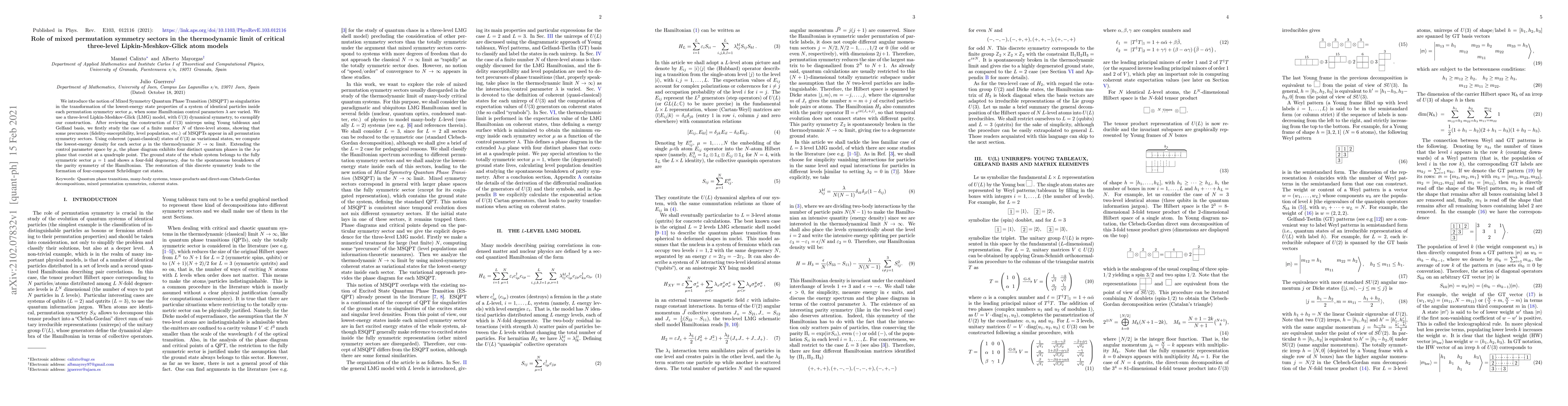 Thumbnail for Role of mixed permutation symmetry sectors in the thermodynamic limit of
  critical three-level Lipkin-Meshkov-Glick atom models