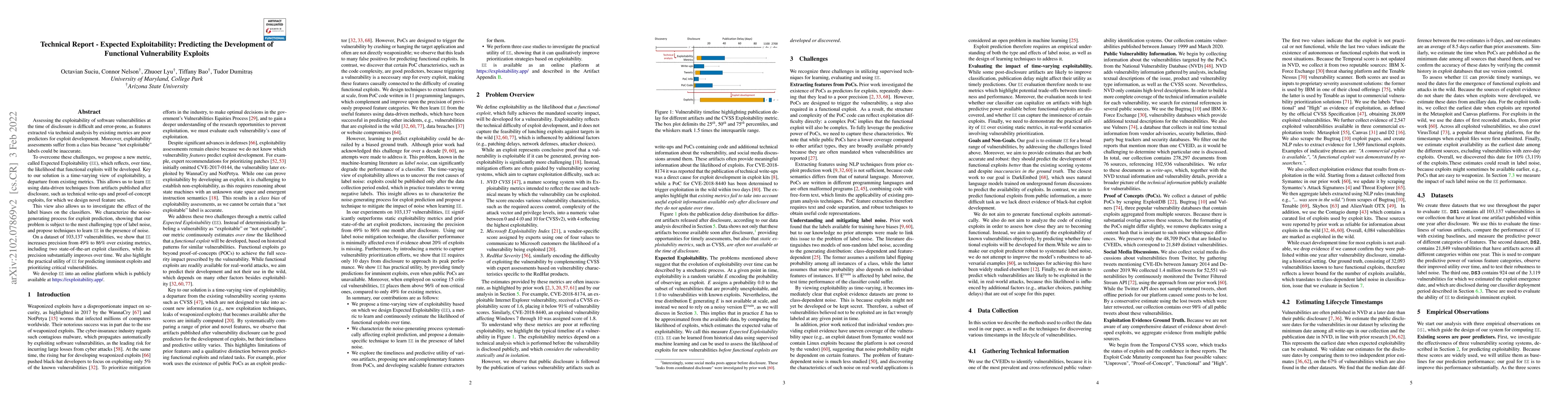 Thumbnail for Technical Report -- Expected Exploitability: Predicting the Development
  of Functional Vulnerability Exploits