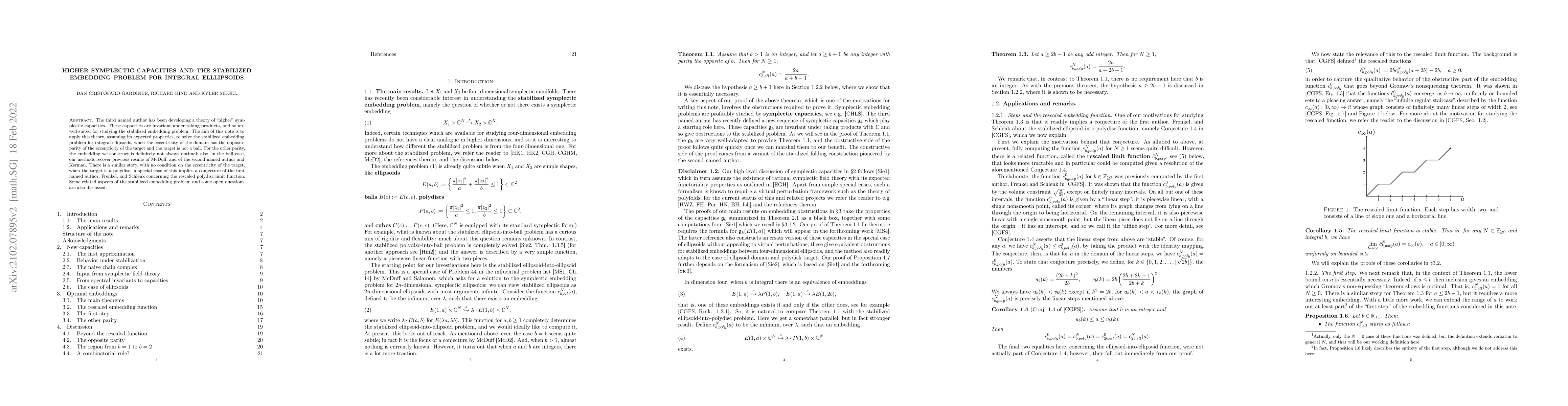 Thumbnail for Higher Symplectic Capacities and the Stabilized Embedding Problem for
  Integral Ellipsoids