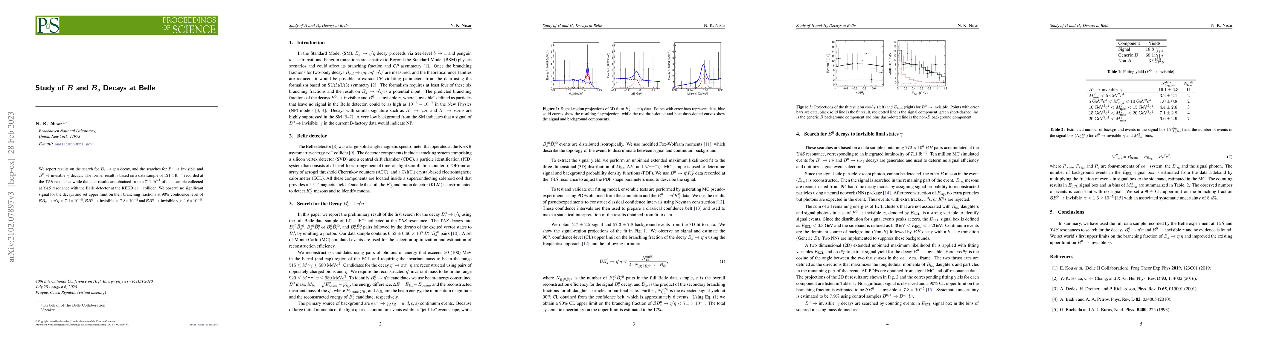 Thumbnail for Study of $B$ and $B_s$ Decays at Belle