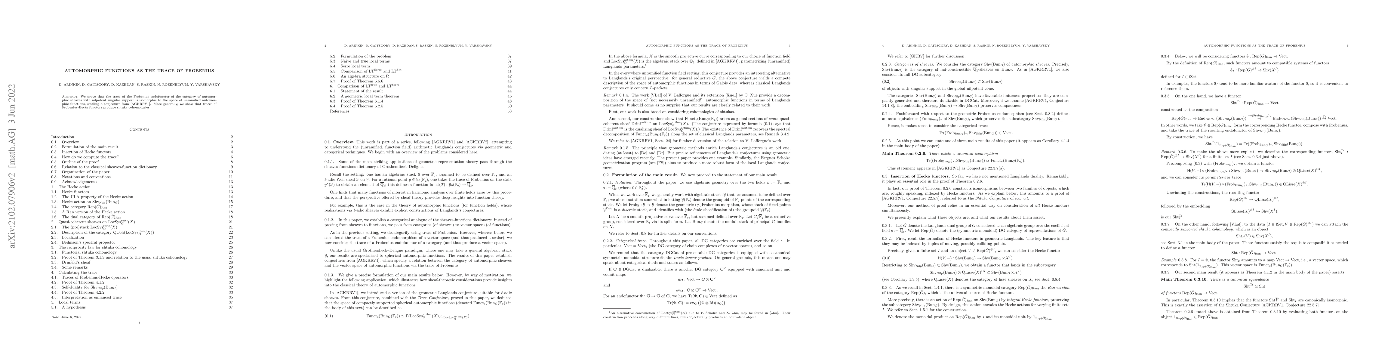 Thumbnail for Automorphic functions as the trace of Frobenius