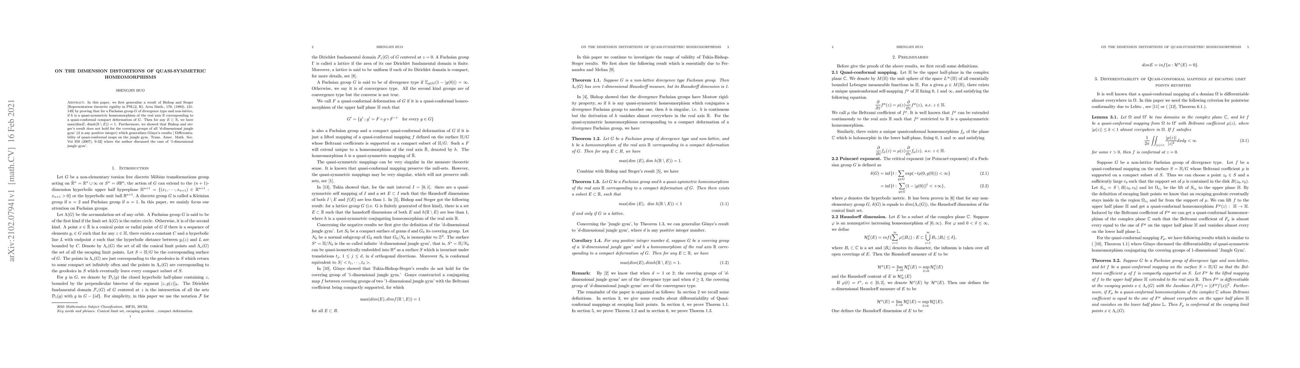 Thumbnail for On the dimension distortions of quasi-symmetric homeomorphisms