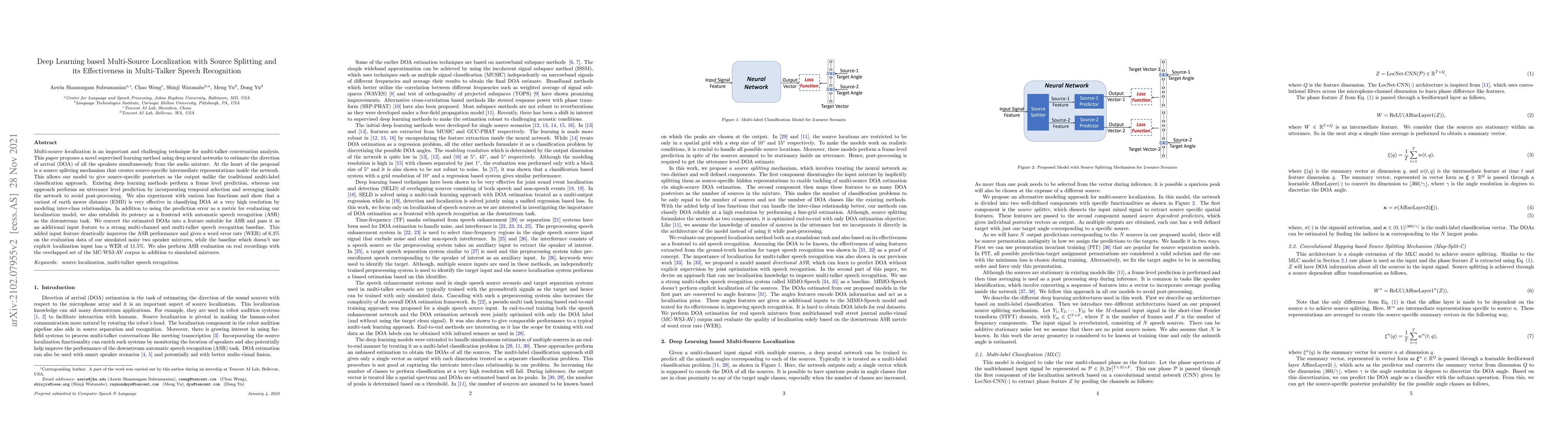 Thumbnail for Deep Learning based Multi-Source Localization with Source Splitting and
  its Effectiveness in Multi-Talker Speech Recognition