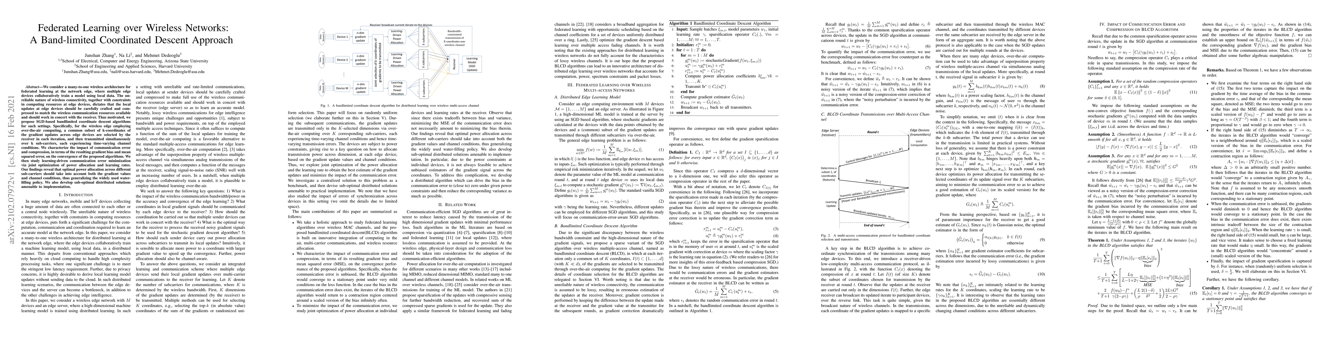 Thumbnail for Federated Learning over Wireless Networks: A Band-limited Coordinated
  Descent Approach
