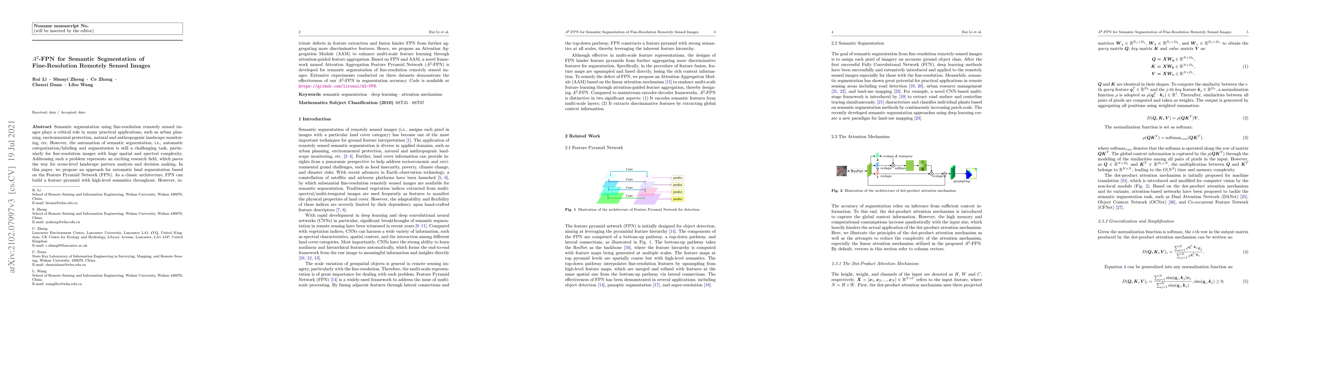 Thumbnail for A2-FPN for Semantic Segmentation of Fine-Resolution Remotely Sensed
  Images