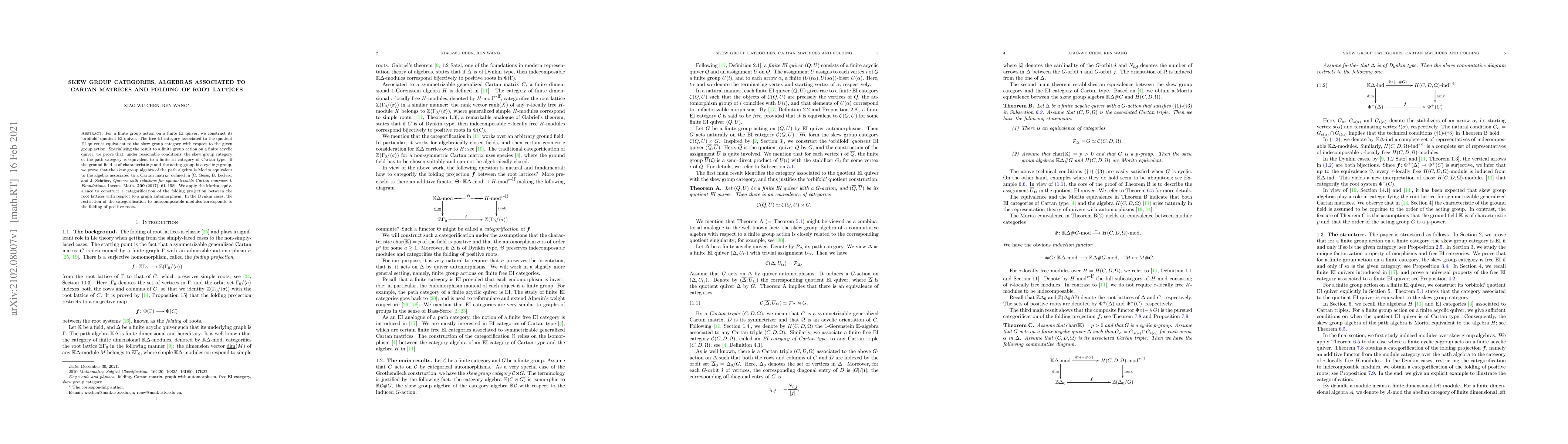 Thumbnail for Skew group categories, algebras associated to Cartan matrices and
  folding of root lattices
