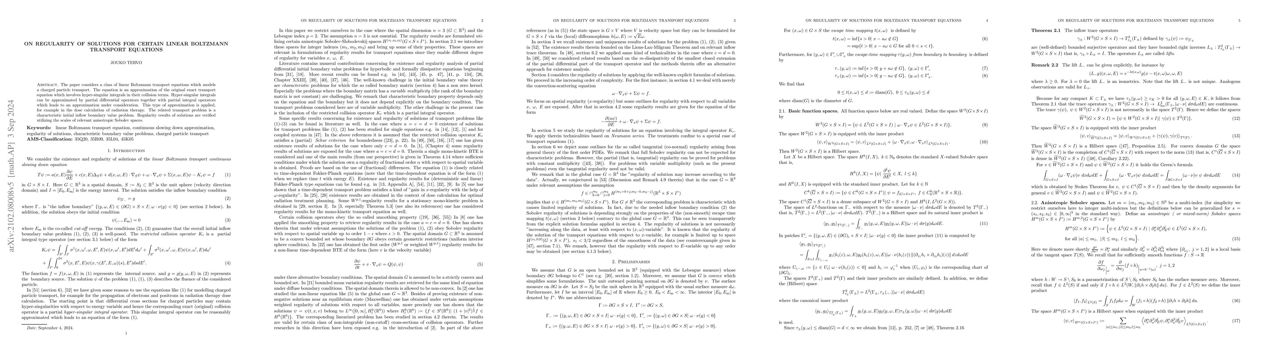 Thumbnail for On regularity of solutions for certain linear Boltzmann transport
  equations