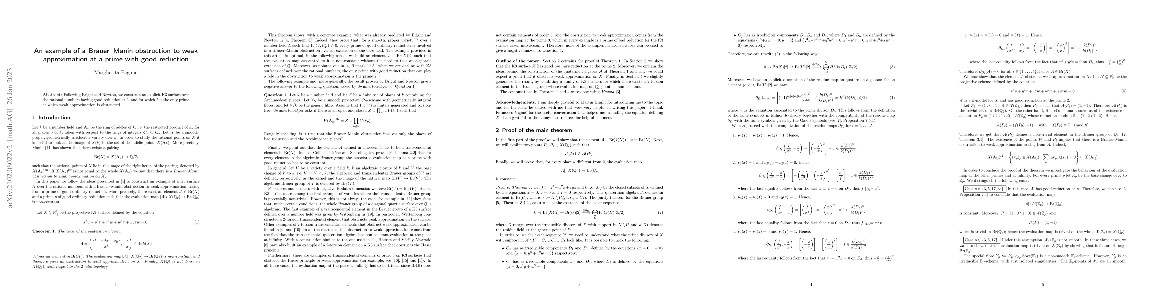 Thumbnail for An example of a Brauer-Manin obstruction to weak approximation at a
  prime with good reduction