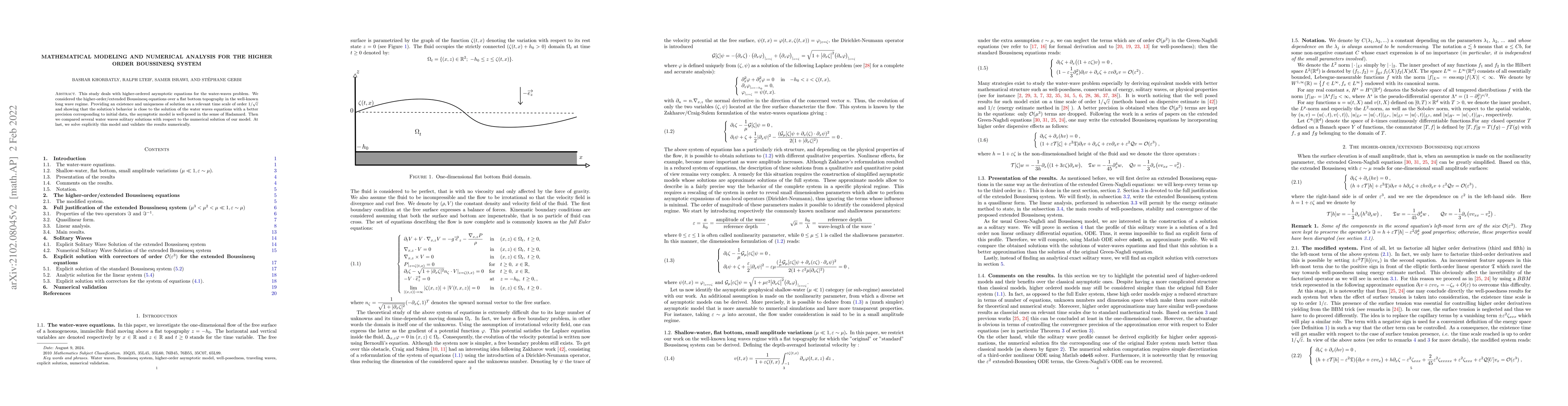 Thumbnail for Mathematical modeling and numerical analysis for the higher order
  Boussinesq system