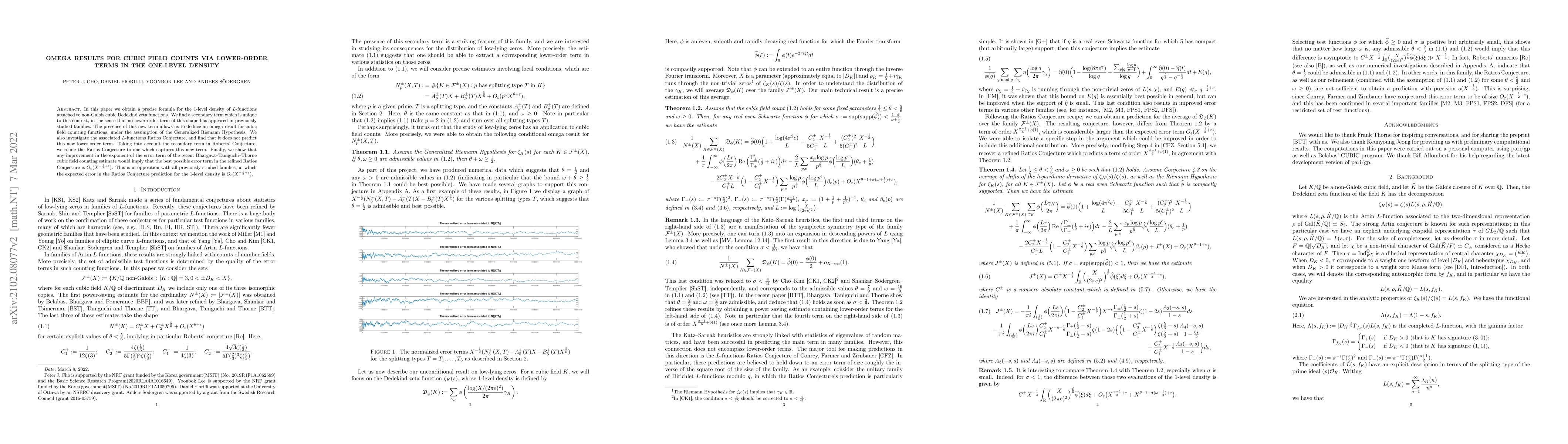 Thumbnail for Omega results for cubic field counts via lower-order terms in the
  one-level density