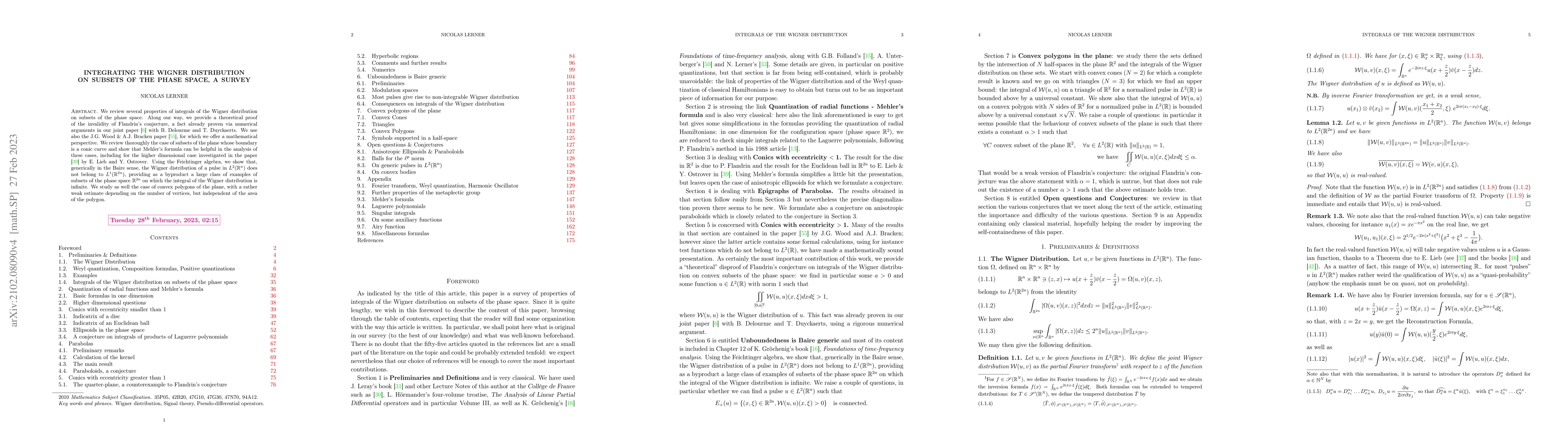 Thumbnail for Integrating the Wigner Distribution on subsets of the phase space, a
  Survey