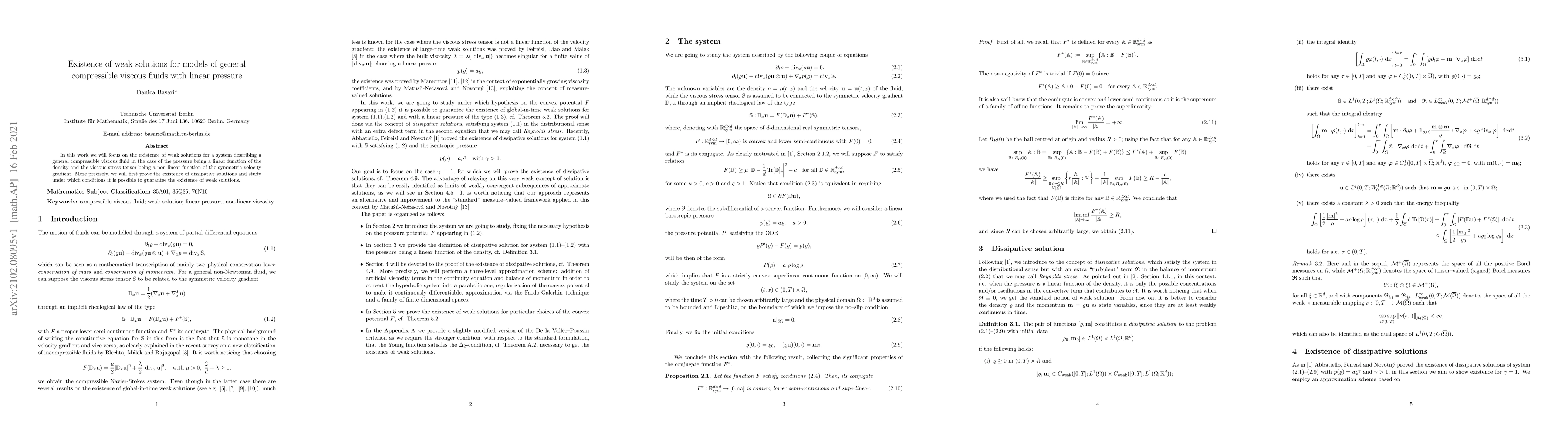Thumbnail for Existence of weak solutions for models of general compressible viscous
  fluids with linear pressure